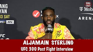 Aljamain Sterling Talks pile driver in cage ‘you couldn’t pay me to go back to 135’ amp win at UFC 300 [upl. by Ammon]