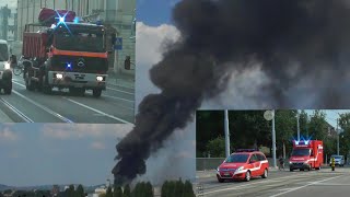 Grossbrand im Kleinhüninger Hafen  starke Rauchentwicklung  Grosseinsatz Feuerwehren Region Basel [upl. by Tibbs]