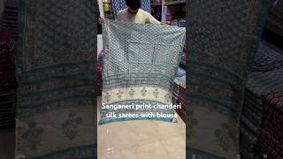 Sanganeri block printed chanderi silk sarees chanderisilksaree handblockprinted chanderisarees [upl. by Ahsinyd]