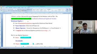 Lecture20 Introduction to Relational Algebra Operators [upl. by Herates]