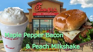 Chick Fil A Maple Pepper Bacon Chicken amp Peach Milkshake [upl. by Anadroj]