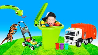 Kids Excavator Trucks Garbage Truck BLiPPi Toys Dinosaur lawn mowers Video  min min playtime [upl. by Ecirtemed]