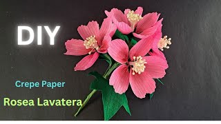 How To Make Lavatera Rosea l Paper Flower l Crepe Paper Flower Tutorial diy craft paperflowers [upl. by Hsiri]