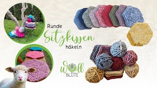 Sitzkissen häkeln  rundes Kissen häkeln  Häkelanleitung [upl. by Marka]