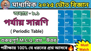 Madhyamik Physical Science Periodic Table MCQ Suggestion 2025 [upl. by Ahsauqram419]