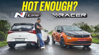 Hyundai i20 N Line vs Tata Altroz Racer  For the fun of it  Comparo  Autocar India [upl. by Ahsot]