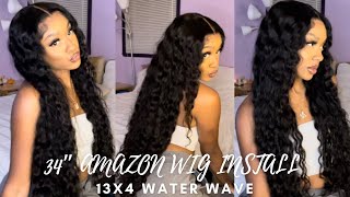 34quot AMAZON WIG REVIEW amp INSTALL 13x4 WATER WAVE WIG [upl. by Sinnod684]