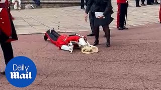 Dramatic moment soldier faints at historic Order of the Garter procession [upl. by Etnoid]