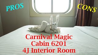 CABIN 6201 CARNIVAL MAGIC  4J INTERIOR ROOM TOURPROS amp CONS [upl. by Nareik]