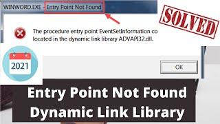 Entry Point Not Found Dynamic Link Library in Windows 7 amp Windows 10 [upl. by Pepito]