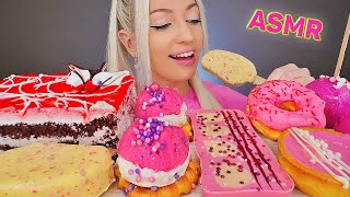 ASMR EATING PINK FOOD CHOCOLATE ICE CREAM CAKE DONUT DESSERT MUKBANG 핑크색 음식 먹방 [upl. by Asetal]