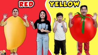 RED YELLOW for 24 Hours  Mom vs Dad  Family Comedy Eating Challenge  Aayu and Pihu Show [upl. by Abehsat945]