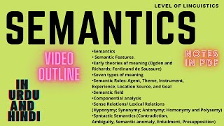 Semantics  Features  Meaning  Roles  field  Lexical Relations  Syntactic Semantics PDF Notes [upl. by Eeslehc]