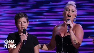 WATCH PNK and her daughter perform What about Us at 2024 Democratic National Convention [upl. by Peria]