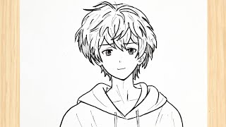 Easy anime drawing  How to draw a cute anime boy easy step by step [upl. by Otreblaug]