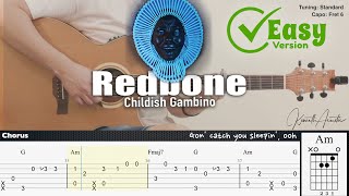 Redbone Easy Version  Childish Gambino  Fingerstyle Guitar  TAB  Chords  Lyrics [upl. by Alleram]