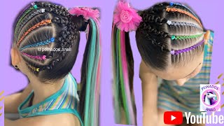 Trenzas con Pinta mechas y Kanekalon  Peinados Fáciles  Colores [upl. by Assenat]