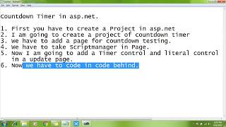 Countdown timer in aspnet using C Timer Control Example in aspnet [upl. by Guzel408]