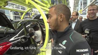 Nico Rosberg and Lewis Hamilton visiting Sindelfingen plan of Daimler 2013 [upl. by Ahsiekel157]