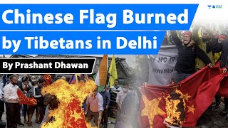 Chinas flag burned by Tibetans in Delhi  Demand of Free Tibet shorts [upl. by Donadee562]