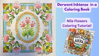 How to use Derwent Inktense in Coloring Books  Nile Flowers  Meine Reise durch Afrika [upl. by Rubio]