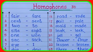 homophones 30 homophones homophones words 30homophones in english homophones examples [upl. by Rebm]