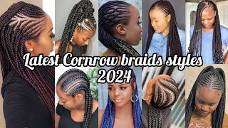 Latest Cornrow braids hairstyles  Twist hairstyles 2024  Ghana weaving ponytail braids [upl. by Nahoj]