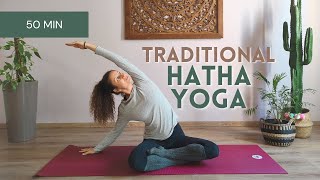 50 MIN TRADITIONAL HATHA YOGA FLOW  Slow paced focus on breath controlled movements amp stretching [upl. by Adnahcir]