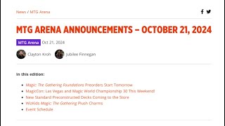 MTG Arena Announcements  October 21st 2024 [upl. by Keeley]