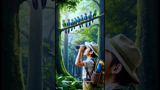 A young explorer using binoculars to watch birds shorts animation 3d [upl. by Marjory]