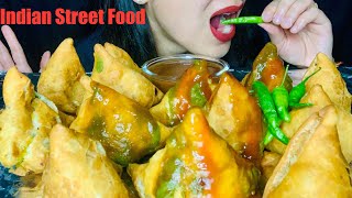 ASMR Eating 🥵  Samose With Spicy🌶️ Chutney   Indian Street Food [upl. by Acirret]