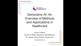 Generative AI An Overview of Methods and Applications in Healthcare • Talk  UofCincinnati [upl. by Kiernan]