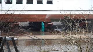 Spiekeroog II  IMO 8745931 Schiffswerft Diedrich Oldersum Island Ferry high and dry in dockyard [upl. by Brag]