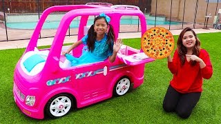 Wendy Pretend Play Food Delivery w Pink Barbie Food Truck Car Toy [upl. by Suoivatra]