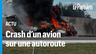 ÉtatsUnis  un jet privé se crashe sur une autoroute en Floride et prend feu [upl. by Alyworth]