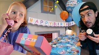 ADLEY plans a BiRTHDAY PARTY Delivery Dad has new surprises for YOU bday merch and tumbling mat [upl. by Crescentia]