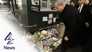 Netanyahu visits Paris terror attack site  Channel 4 News [upl. by Urbana]