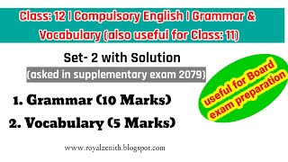 Class 12 Compulsory English  Grammar amp Vocabulary Questions asked in Supplementary Exam 2079 [upl. by Elwood]