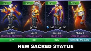 4 New Sacred Statue Eudora Zilong Gusion Alucard amp Terizla Super Buff  Update Mobile Legends [upl. by Etty623]