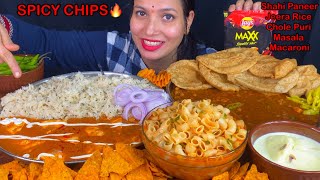 Eating Spicy🔥 Shahi Paneer Jeera Rice Chole Masala Puri Soupy Macaroni Spicy Chips  Food Show [upl. by Jarrow]