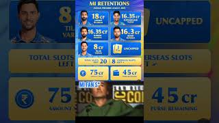 Mi Retention players for ipl 2025 ipl iplauction ytshorts shorts cricket [upl. by Shari]