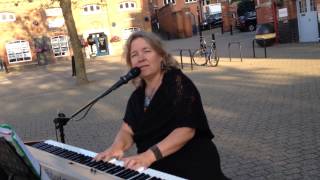 Julie Lewis Sings and plays Scarborough Fair Hope Square Weymouth England July 2015 [upl. by Nal]