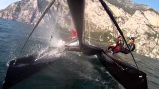 Black Hobie Wildcat sailing on Lago di Garda 2012 [upl. by Ravaj370]