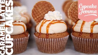 Caramel Latte Cupcake Recipe with mini stroopwafels  Cupcake Jemma [upl. by Vitus]