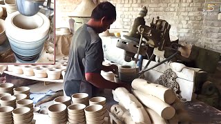 Clay Bowls Making With Semi Automatic Pottery Press in Factory Cast Ceramics Bowls [upl. by Nail351]