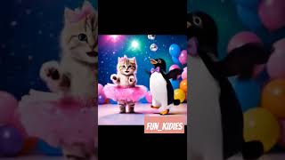 A funny dance of a cute cat and a penguin rocking the dance floor  cute cat cartoon baby dance [upl. by Sabra]