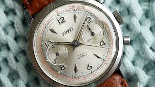 375mm BIG Nappey Chronograph Landeron cal 248  1960s  White sunburst  all stainless steel [upl. by Aihsakal]