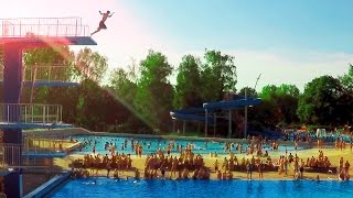 Reutlingen Freibad Markwasen Sprünge 10 m tower jumps Germany [upl. by Solohcin]