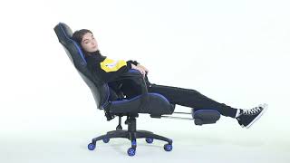 Gaming Chair Massage Video Computer Chair with Foldable Footrest [upl. by Carman]