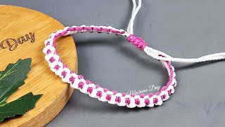 How to Make Bracelet with Square Knot Variation  Simple Macrame Bracelet Tutorial [upl. by Dniren488]